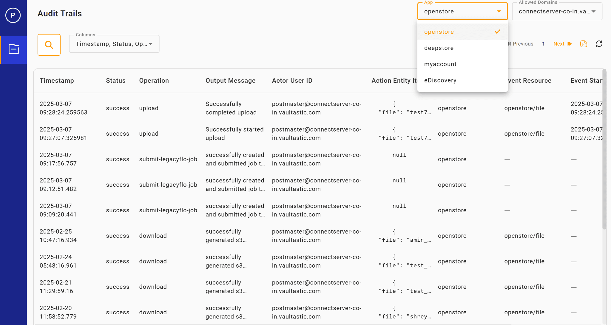 vaultastic audit trails